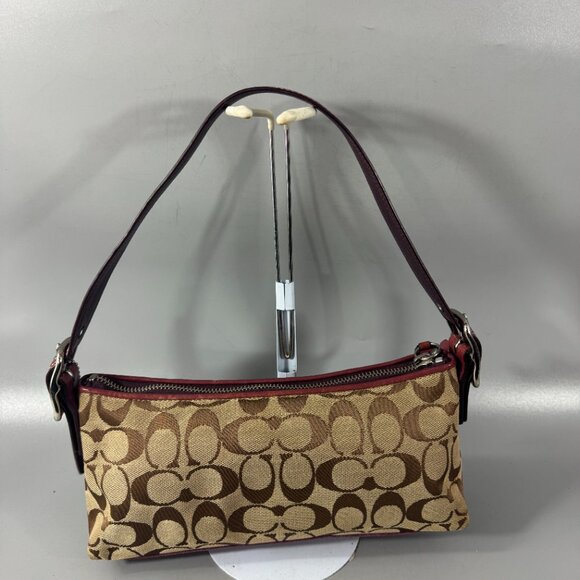 Coach Signature C Brown & Purple Canvas & Suede Baguette Shoulder Bag - Picture 6 of 12